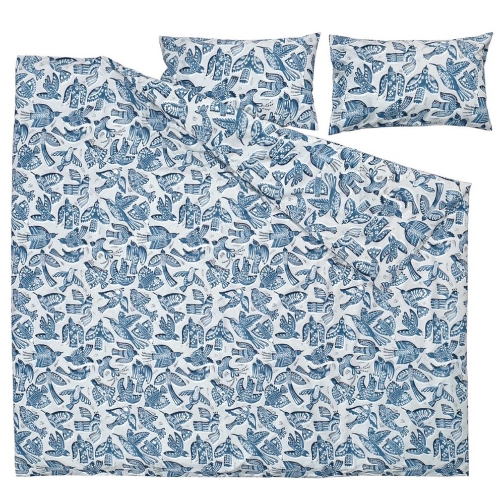 FULL/QUEEN IKEA Bittersota duvet cover & 2 pillow cases w bird design GORGEOUS!